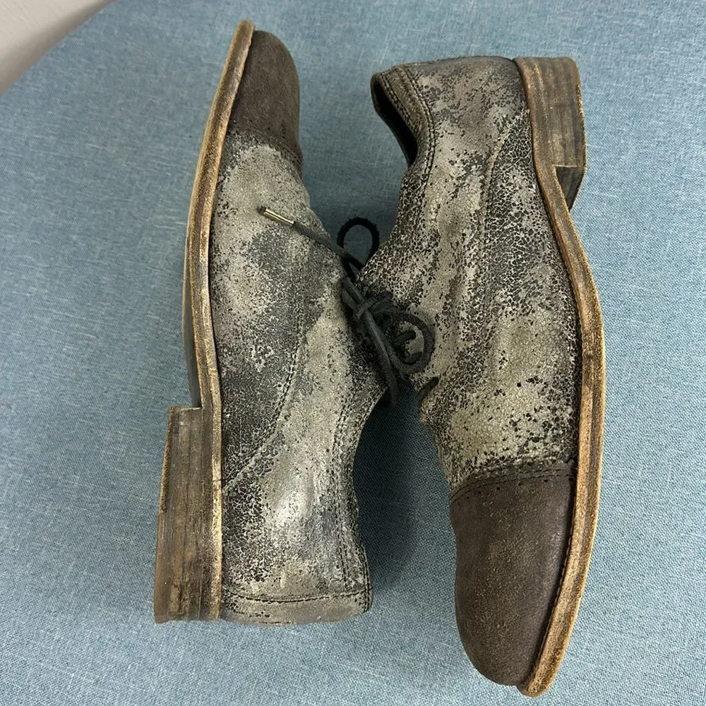 All Saints Spitalfields Men’s Silver Metallic Gray Suede Oxford Shoes Size 45/12